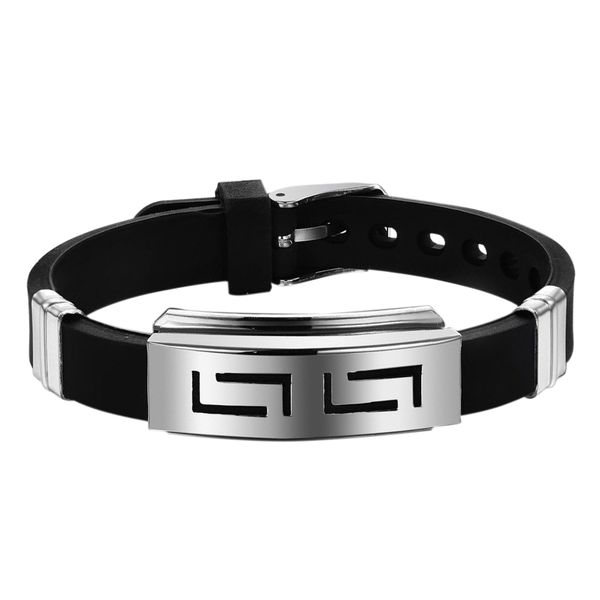 

black silicone belt buckle men's bracelet titanium steel bracelet, Golden;silver