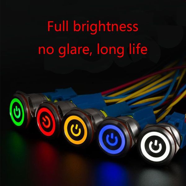 

19mm screw thread length 35mm 12v 24v 220v led waterproof self-locking latch push button flate switch car switch 5 colors c45