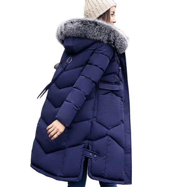 

new winter women hooded coat fur collar thicken warm long jacket female plus size 3xl outerwear parka ladies chaqueta feminino, Black