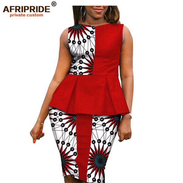 

2019 autumn african women casual suit afripride private custom sleeveless pleated knee-length pencil skirt plus size a722614, Red