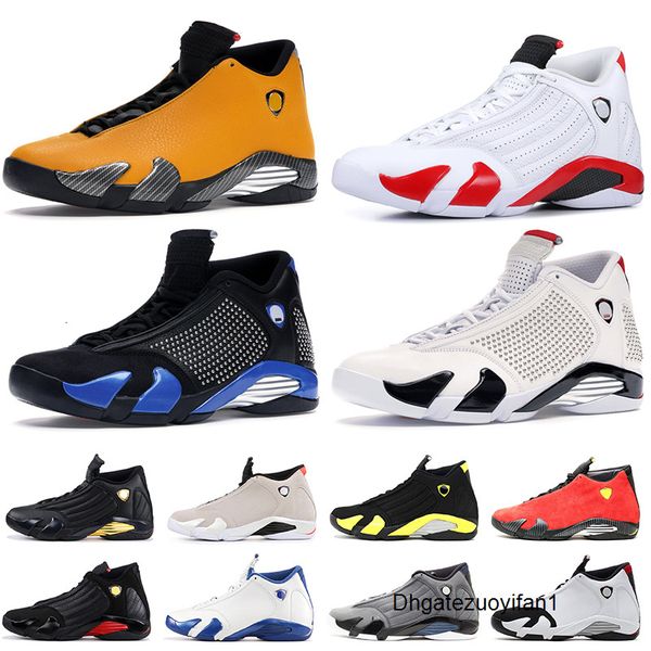 

fashion jumpman 14s mens basketball shoes gold red suede spm black blue white candy cane desert sand thunder trainers designer sneakers