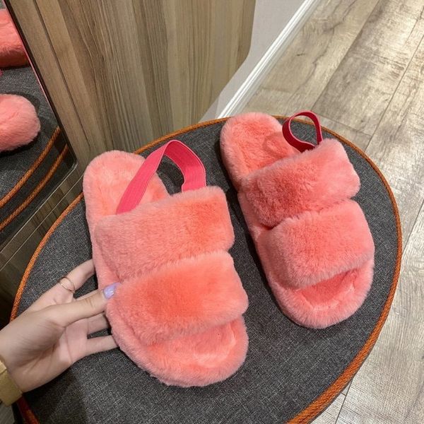 

large size slippers thick bottom plush shoes women 2020 warm open toe sandals for indoor and outdoor, Black