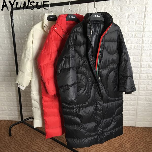 

ayunsue white down jacket female long coat women winter loose casual big size women's jackets chaqueta mujer kj427, Black