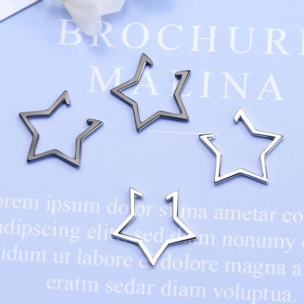 

star pentagram 925 sterling silver no piercing ear cuff clip on earrings for women without hole wrap cartilago earcuff jewelry, Golden;silver