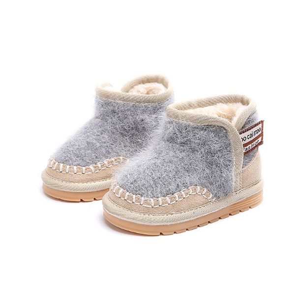 

baby cotton shoes 1 years old 3 years old men and women soft soles anti-skid learning shoes sheepskin fur integrated snow boots, Black;grey