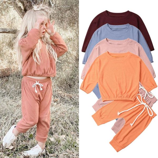 

0-24 toddler baby girls clothes solid t-shirt long pants outfits set new, White