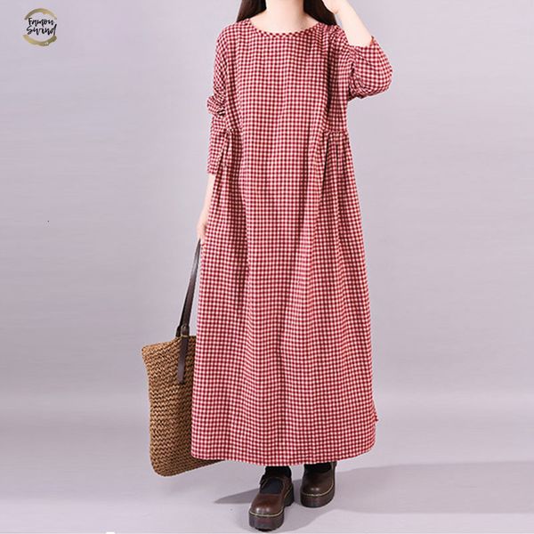 

women dress autumn long sleeve dress plaid check pockets vestido kaftan robe casual o neck vestidos plus size maxi dress, Black;gray