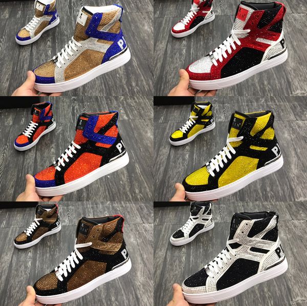 

2020 paris rhinestone genuine leather money beast hi sneakers casual shoes running shoes men phlipp sports sneakers trainers, Black