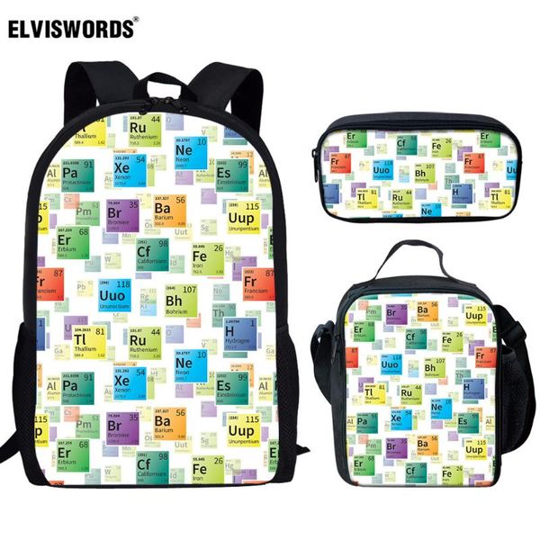 

elviswords funny school bag set for teenager boys girls periodic table print teen student mochila men lapbackpack travel bag