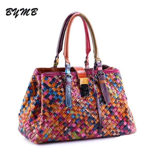 

100% genuine leather bags new women shoulder bags knitting casual tote handbags fashion criss-cross soft lady 2020