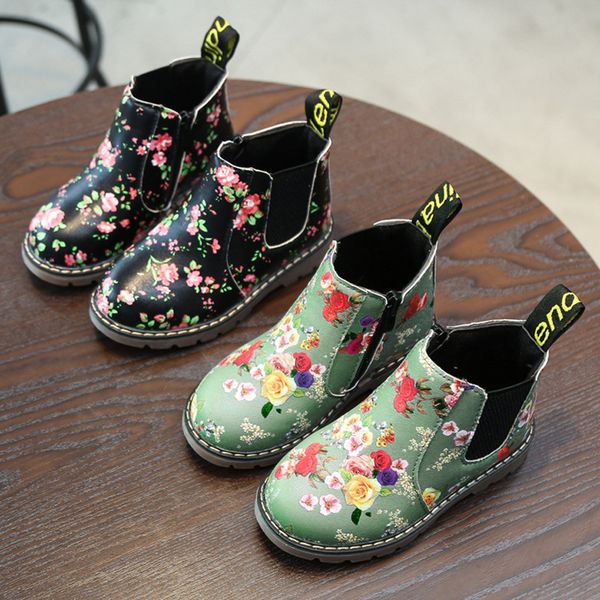 

зимние детские ботинки martin с плюшевыми вставками из искусственной кожи с цветочным принтом нескользящая детская обувь girls snow boots об, Black;grey