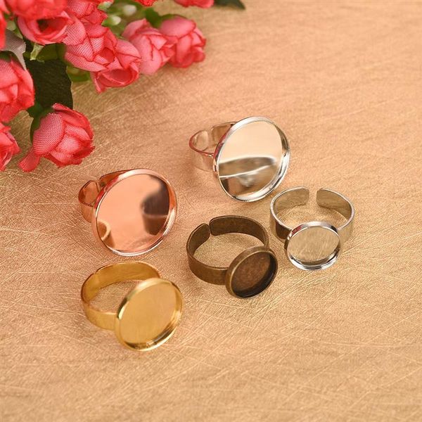 

5pcs 10 12 14 16 18 20mm multiple colors round ring blank base glass cabochons time gem setting tray jewelry making, Blue;slivery