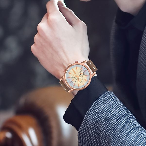 

fashion leather men's quartz watch luxury casual watch clock men's wrist party decoration suit dress, Slivery;brown