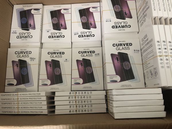 

3d curved full glue tempered glass for samsung s10 note10 s9 s8 plus note8 full adhesive screen protector case friendly with uv light in box