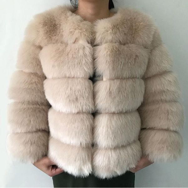 

women fur coat 2019 winter fashion khaki faux fur coat elegant thick warm outerwear fake jacket chaquetas mujer pc241, Black
