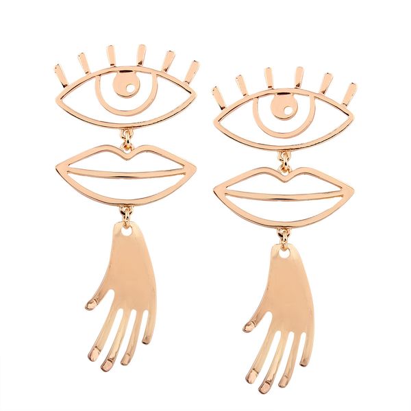 

european and american-style fashion jewelry fun eyes lips panel cut out earrings design funny alloy stud earrings, Golden