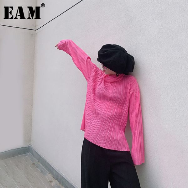 

eam] женщины отдых perspective плиссе темперамент футболка новой водолазка с длинным рукавом мода tide весна осень 2020 1r354, White