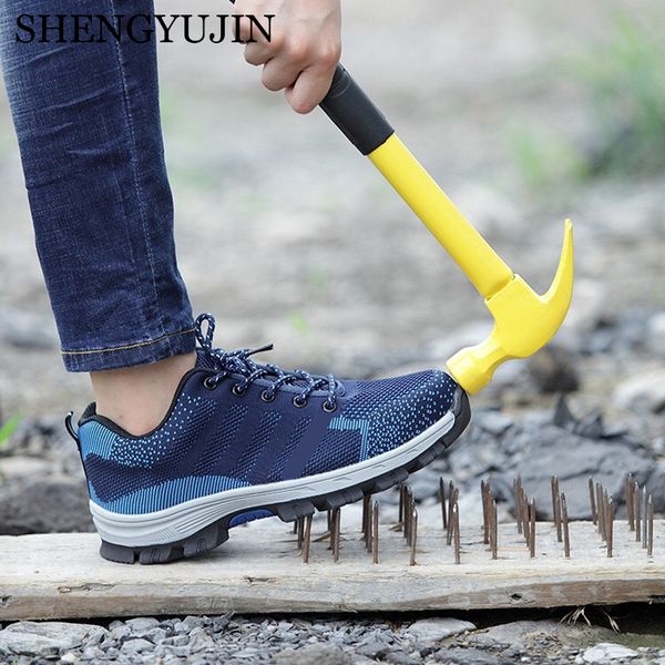 

shengyujin men outdoor anti-slip steel puncture proof construction boots work shoes men's breathable steel toe cap safety shoes, Black