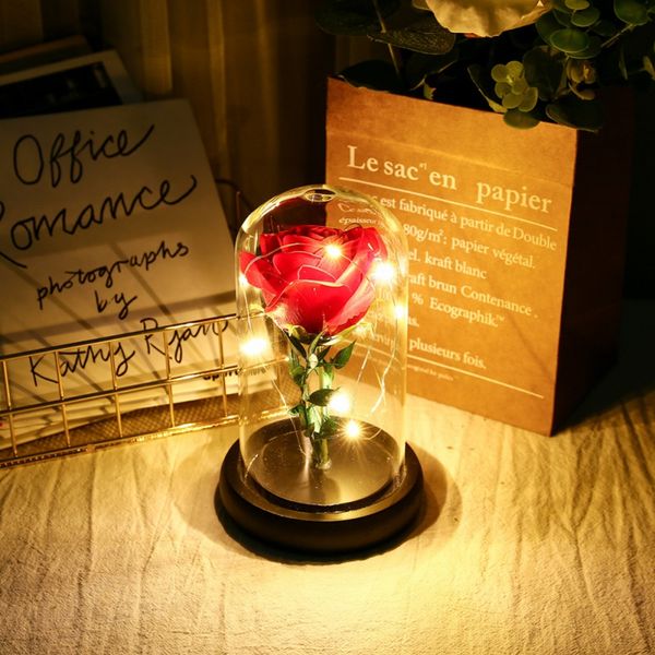 

роза мыла цветок с led star lamp творческий день святого валентина подарок в стеклянной купольной домашнее украшение это лучший подарок для