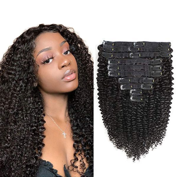 

afro kinky curly clip in hair extensions brazilian remy virgin human hair extensions 10pcs/set 120g clip in hair extensions for black women