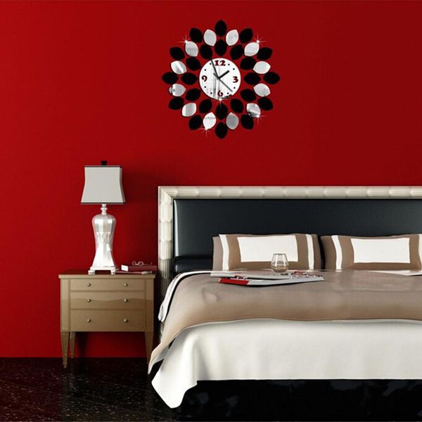 

acrylic leaves clock wall sticker living room tv/sofa background wall decor ing