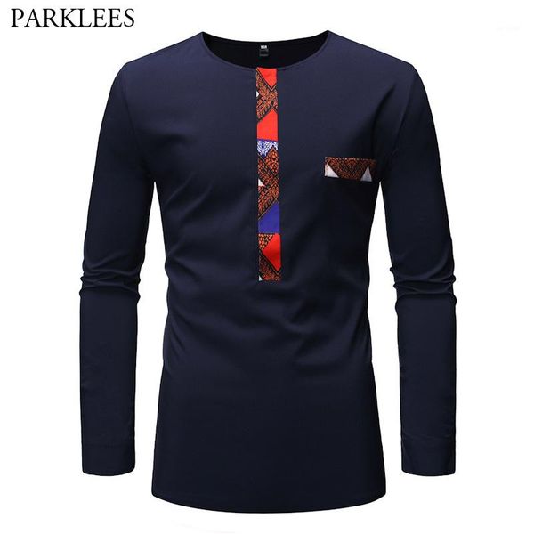 

fashion african dashiki patchwork t shirt men 2019 brand new slim fit long sleeve t-shirt men hip hop casual tees camiseta1, White;black