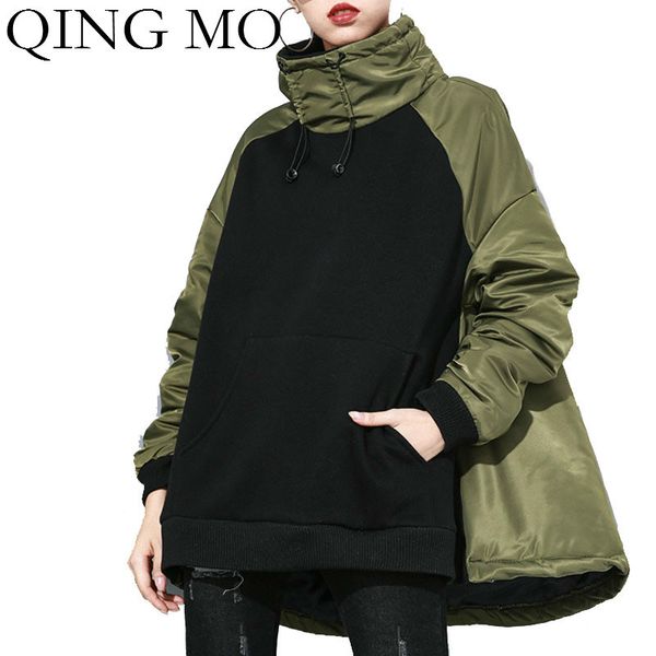 

qing mo black green women winter parkas 2019 women patchwork color parkas female letter printed personality zqy2303