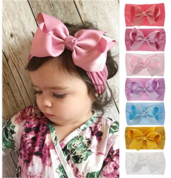 

cute newborn baby princess girl kid bow rabbit flower hair band turban headband, Slivery;white