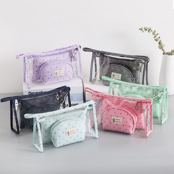 

3pcs transparent pvc cosmetic bag women travel storage bag zipper clear makeup bags beauty case bath toiletry wash organizer