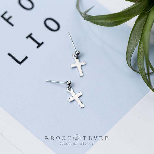 

s925 silver cross stud women's cool mini simple elegant short drop earrings ear rings e6995
