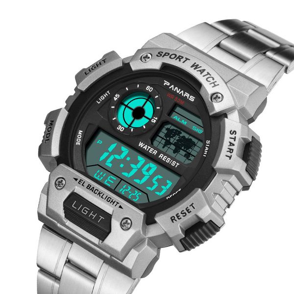 

luxury mens electronic watches alloy strap waterproof led digital watches relogio masculino fashion multifunction man watch, Slivery;brown
