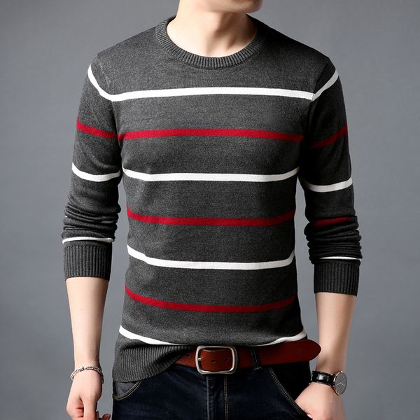 

new pullover men cotton brand clothing autumn winter wool slim fit sweater casual striped jumper coat dropshipping, White;black