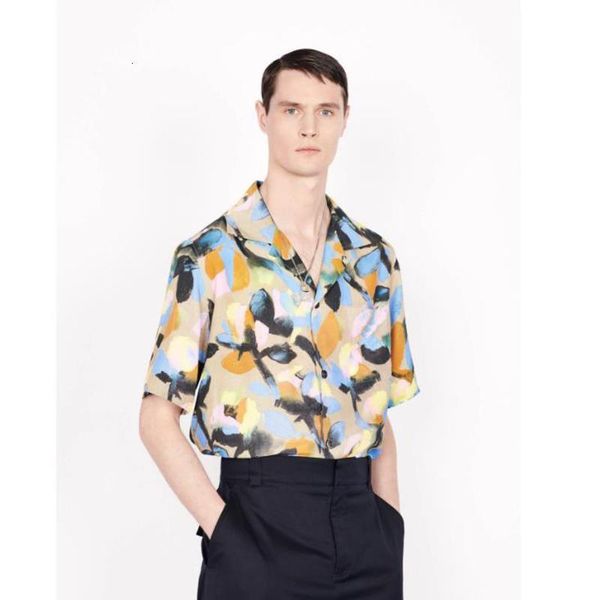 

19fw paris abstract flower printing short sleeved shirts black short sleeved shirt fashion sandy beach tee casual street men women hfhlcs024, White;black