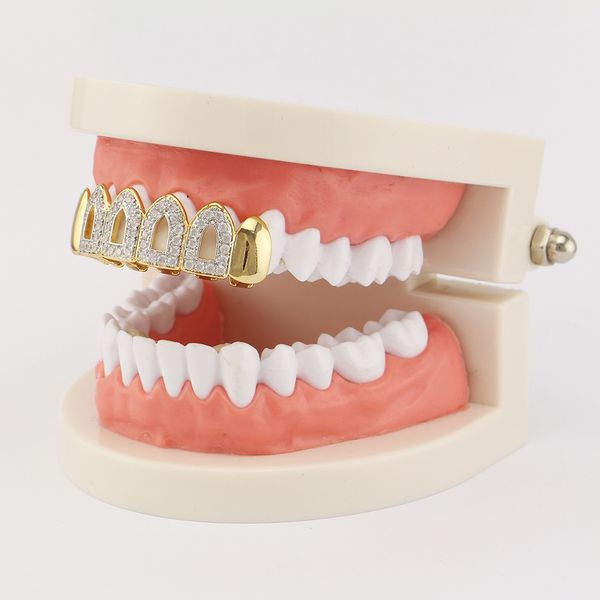 

europe and the united states cross-border hip hop jewelry gold-plated diamond hollow two-color hip hop gold braces teeth grills, Black