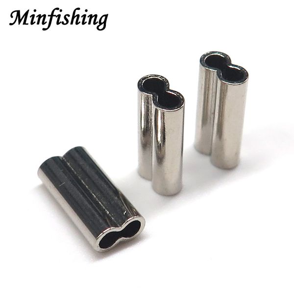 

minfishing 100 pcs copper tube fishing line connector double hole tube copper crimping sleeves set box fishing tackle