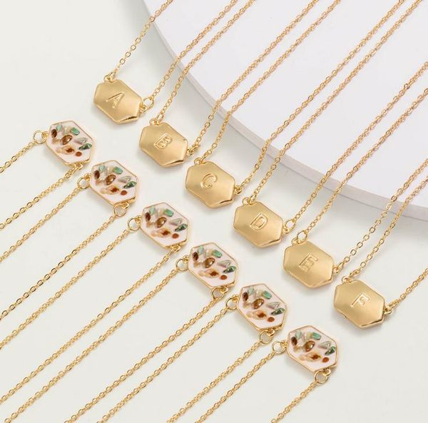 

english alphabet necklace a-z initial letter 18k gold plated colorful shell jewelry luxury double-sided diamond creative necklaces, Silver