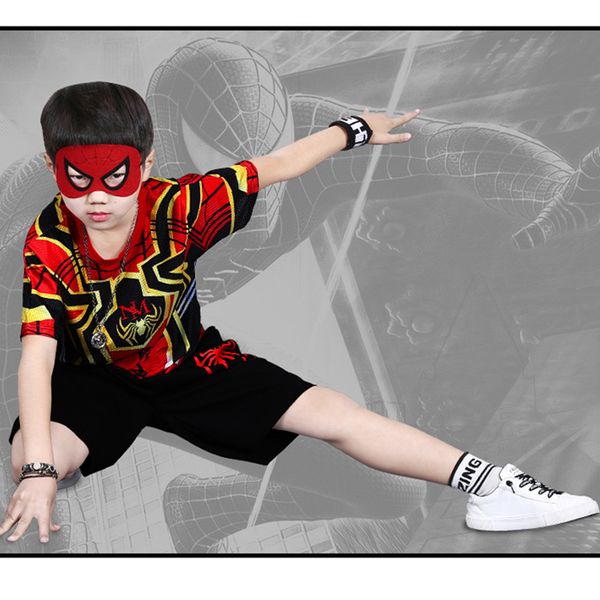 

kids boys two-piece suit boy's suits hero big boy short sleeve t-shirt summer shorts clothing set 2020 costume suits, Black;blue