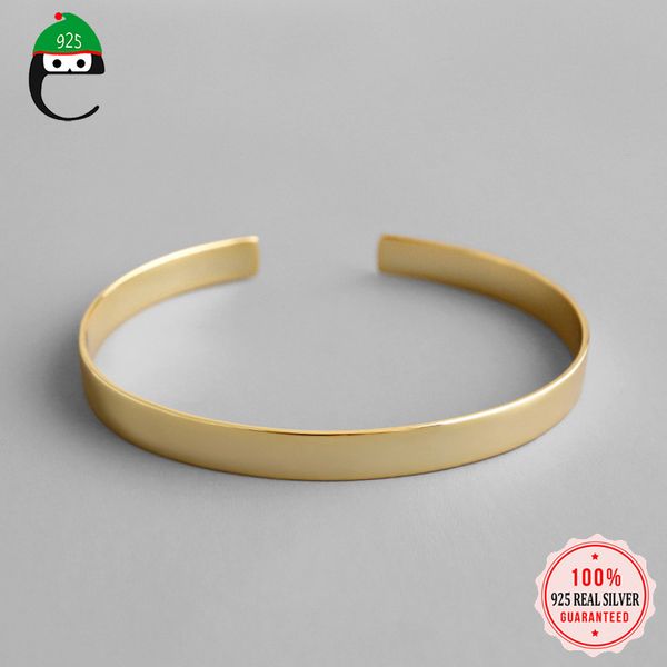 

fashion minimalist genuine 925 sterling silver minimal personality gold smooth surface for women wedding jewelry gift ds2363, Black