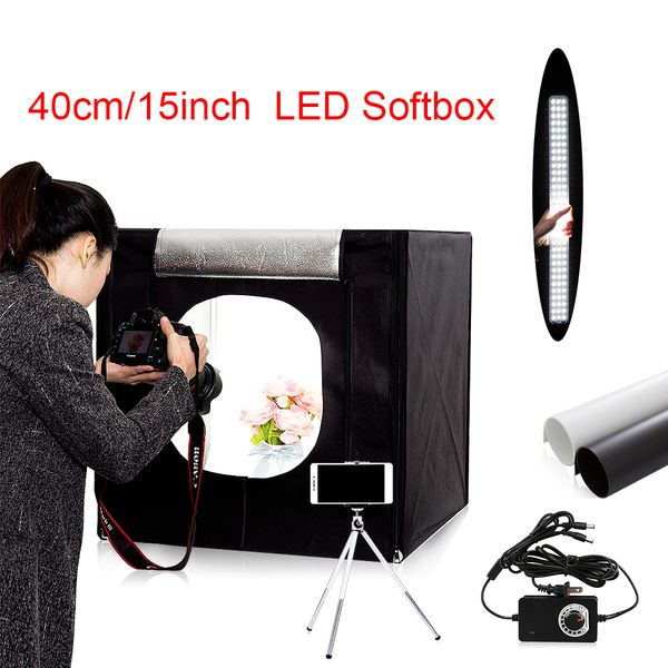 Freeshipping 40 cm * 40 cm set di tende da studio fotografico a LED portatili + 2 fondali + dimmer switch fotografia tenda kit mini box foto box