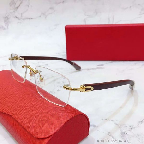 

rimless eyeglasses gold wooden clear glasses gafas de sol eyeglasses frames mens new with box, Black