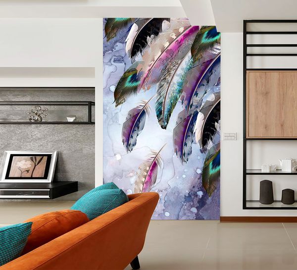 

self-adhesive] 3d colored feather 17567 wall paper mural wall print decal murals