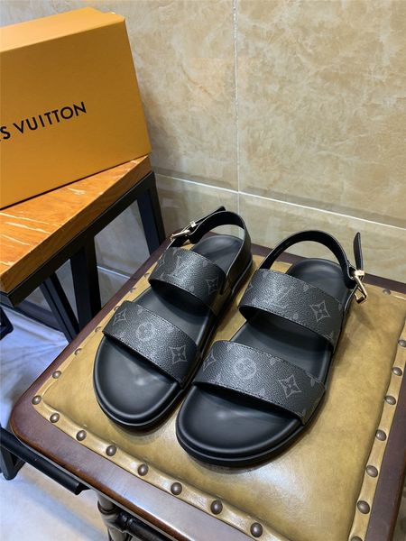 

platform men's shoes wild vintage luxury leather men's slippers non-slip flip-flops men's sandals beach shoe 04, Black