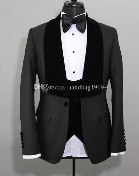 Mais recente projeto um botão Suits lapela Wedding Party Preto Noivo Smoking Xaile Groomsmen Mens 3 Pieces Blazer (jaqueta + calça + Vest + Tie) K22