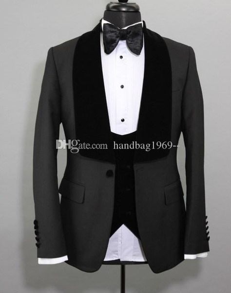 

latest design one button black groom tuxedos shawl lapel groomsmen mens wedding party suits 3 pieces blazer (jacket+pants+vest+tie) k22, Black;gray