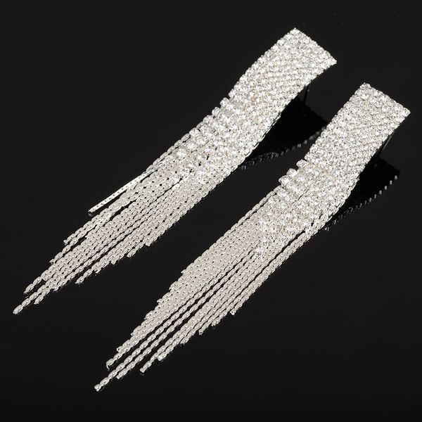 

yfjewe new classic jewelry exaggerated full crystal long drop earring statement tassel chain earrings gift for women #e440, Silver