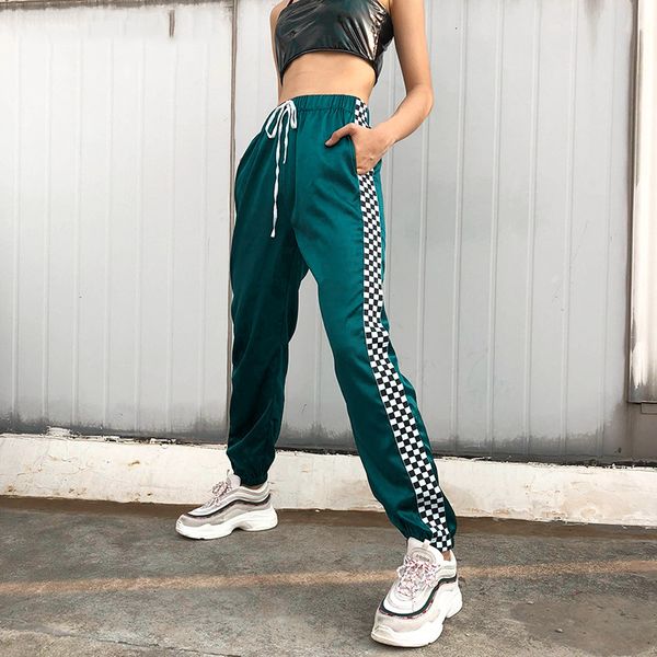 

women leggings women trousers patchwork checkerboard ribbon pants loose trousers elastic waist streetwear harem pants drop shipping, Black;white