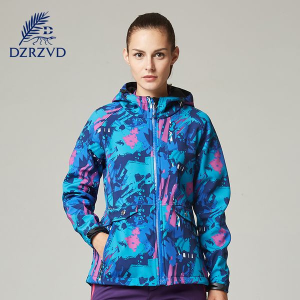 

dzrzvd winter outdoor ski camouflage softshell jacket women hiking camping waterproof thermal fleece jacket windbreaker, Blue;black