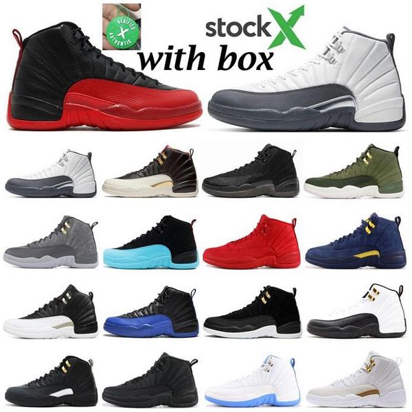 

2020 men basketball shoes jumpman stock x 12 12s game royal flu game playoff triple black white gym red mens athletic sports sneakers