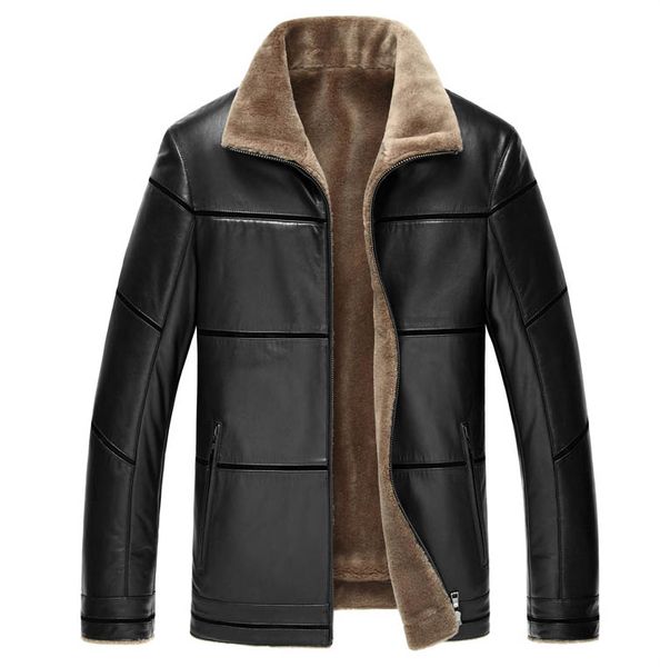 

boollili искусственная кожаная куртка мужчины новое прибытие зима бренд плюс бархат толстые теплые бизнес pu повседневные мужские кожаные ку, Black