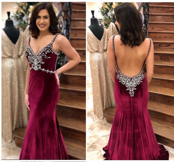 

burgundy velvet formal dresses evening gowns spaghetti v-neck beaded crystal mermaid prom dress dresses evening wear pageant dress plus size, Black;red